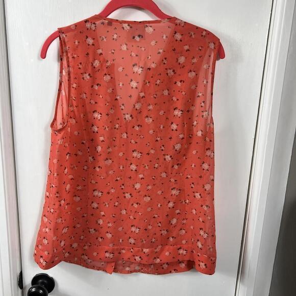 Cabi Coral Pintuck Sleeveless Sheer Floral Buttondown Blouse - Picture 6 of 6